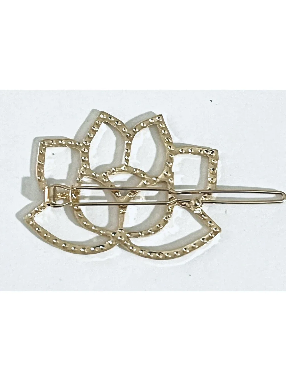 Gold Tone Hair Barrette Clip Set of 3 Moon Stars Lotus Geometric Circle
